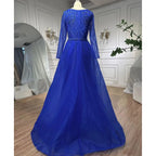 Muslimischen Royal Blau EINE Linie Schatz Perlen Luxus Dubai Abendkleider Kleider Für Frauen Hochzeit Party 2025 LA72221 