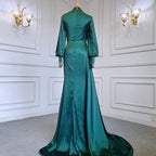 Muslim Satin Green Beaded Elegant With Skirt Mermaid Evening Dresses Gowns 2025 For Women Party LA71532