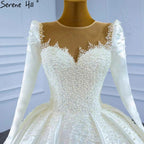 Muslim Satin White Luxury Wedding Dresses 2025 Beading Pearls Ball Gown Bridal Dress HM67259 Custom Made