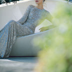 On Sale no return no refundSale Muslim Silver Mermaid Elegant Evening Dresses Gowns  2025 Long Sleeves Sparkle For Women Party LA70690