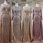 Muslim Silver Nude Mermaid Gown with Detachable Overskirt Beaded Evening Dress for Women Wedding Party 2025 LA71919
