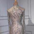 Muslim Sliver Nude Elegant Mermaid High Neck Evening Dresses Gowns Beaded Luxury 2025 For Women Party LA71735