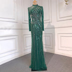 Muslim Sliver Nude Elegant Mermaid High Neck Evening Dresses Gowns Beaded Luxury 2025 For Women Party LA71735
