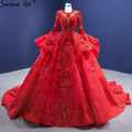 Vestidos de novia musulmanes rojos brillantes 2025, vestidos de novia de lujo con encaje fruncido HM67298, hechos a medida 