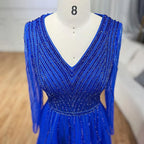 Vestido de noche musulmán turquesa elegante de corte A de lujo de Dubái con cuentas, vestido formal 2025 LA72228 