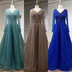 Vestido de noche musulmán turquesa elegante de corte A de lujo de Dubái con cuentas, vestido formal 2025 LA72228 