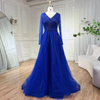 Vestido de noche musulmán turquesa elegante de corte A de lujo de Dubái con cuentas, vestido formal 2025 LA72228 