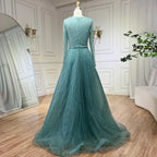 Vestido de noche musulmán turquesa elegante de corte A de lujo de Dubái con cuentas, vestido formal 2025 LA72228 