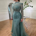 Elegante vestido de noche musulmán turquesa de sirena con sobrefalda y cuentas, para mujer, para boda, fiesta, LA72166 
