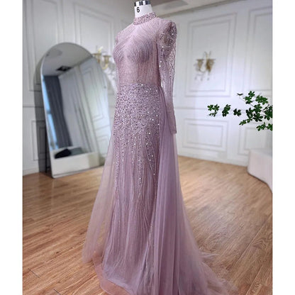 Muslim Turquoise Elegant Mermaid With Overskirt Beaded Evening Dresses Gowns 2025 For Women Wedding Party LA72166