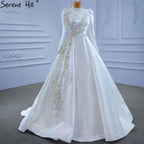 Vestidos de novia musulmanes blancos de corte A 2025, de satén de alta gama con cuentas, HM67396, hechos a medida 