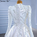 Vestidos de novia musulmanes blancos de corte A 2025, de satén de alta gama con cuentas, HM67396, hechos a medida 