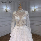 Muslim White Detachable Skirt Evening Dresses Gowns 2025 Luxury Mermaid Beading Elegant For Women Party LA71110
