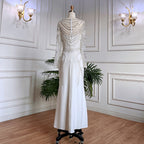 Muslimischen Weiß Elegante Meerjungfrau Luxus Spitze Perlen Arabisch Abendkleider Kleider 2025 Für Frauen Hochzeit Party LA71961 