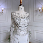 Muslimischen Weiß Elegante Meerjungfrau Luxus Spitze Perlen Arabisch Abendkleider Kleider 2025 Für Frauen Hochzeit Party LA71961 
