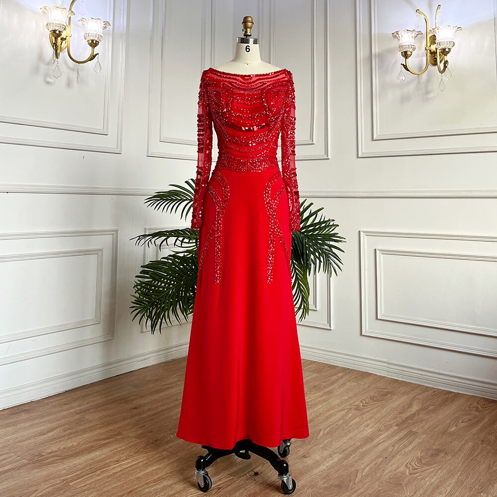 Muslimischen Weiß Elegante Meerjungfrau Luxus Spitze Perlen Arabisch Abendkleider Kleider 2025 Für Frauen Hochzeit Party LA71961 
