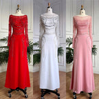 Muslimischen Weiß Elegante Meerjungfrau Luxus Spitze Perlen Arabisch Abendkleider Kleider 2025 Für Frauen Hochzeit Party LA71961 
