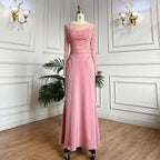 Muslimischen Weiß Elegante Meerjungfrau Luxus Spitze Perlen Arabisch Abendkleider Kleider 2025 Für Frauen Hochzeit Party LA71961 