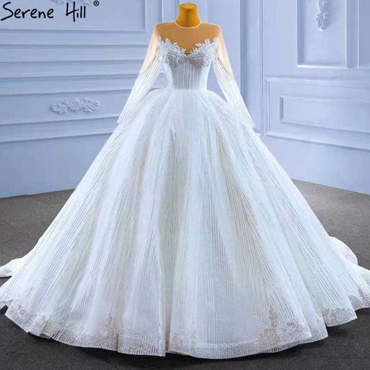 Muslim White Luxury Wedding Dresses 2025 Beaded Lace Up High-end Bride Gowns HM67388 Custom Made
