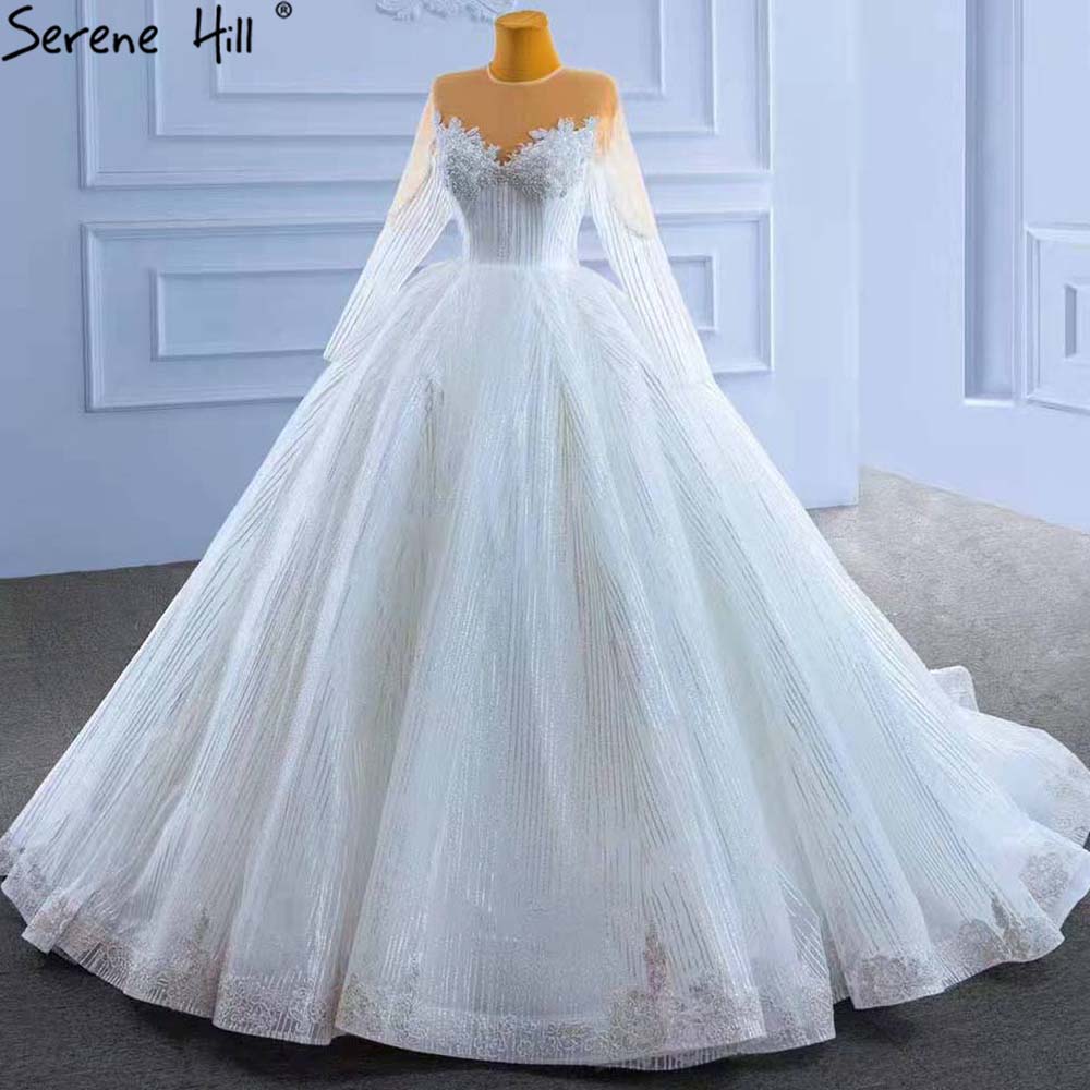 Muslim White Luxury Wedding Dresses 2025 Beaded Lace Up High-end Bride Gowns HM67388 Custom Made