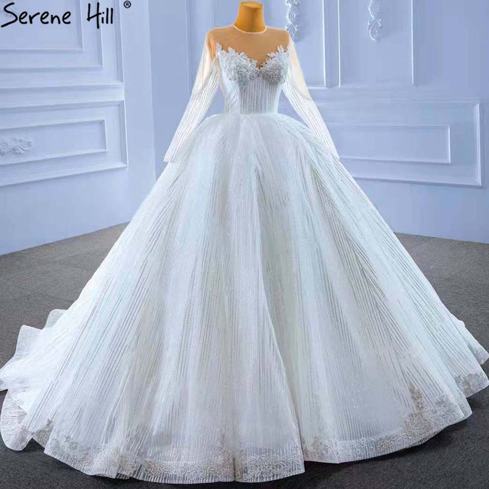Muslim White Luxury Wedding Dresses 2025 Beaded Lace Up High-end Bride Gowns HM67388 Custom Made