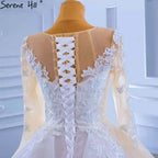 Vestido de novia musulmán blanco con sobrefalda, elegante vestido de novia de alta gama con encaje estilo sirena 2025 HM67416 