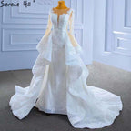 Vestido de novia musulmán blanco con sobrefalda, elegante vestido de novia de alta gama con encaje estilo sirena 2025 HM67416 