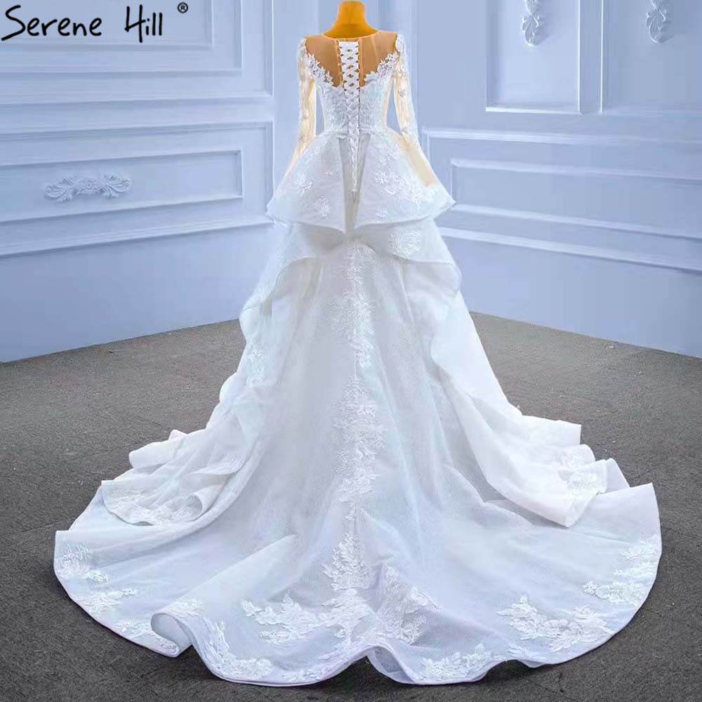 Vestido de novia musulmán blanco con sobrefalda, elegante vestido de novia de alta gama con encaje estilo sirena 2025 HM67416 