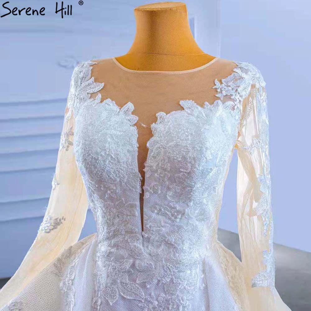 Vestido de novia musulmán blanco con sobrefalda, elegante vestido de novia de alta gama con encaje estilo sirena 2025 HM67416 