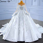 Vestidos de novia musulmanes blancos con volantes y cuentas, 2025, satén de lujo, con cordones, HM67329, hechos a medida 