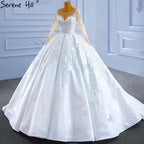 Muslimischen Weiß Satin Brautkleider 2025 Perlen High-end Lace Up Braut Kleider HM67415 Nach Maß 