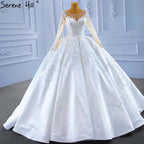 Muslimischen Weiß Satin Brautkleider 2025 Perlen High-end Lace Up Braut Kleider HM67415 Nach Maß 