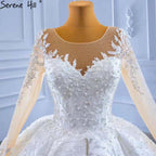 Muslimischen Weiß Satin Brautkleider 2025 Perlen High-end Lace Up Braut Kleider HM67415 Nach Maß 