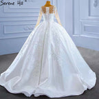 Muslimischen Weiß Satin Brautkleider 2025 Perlen High-end Lace Up Braut Kleider HM67415 Nach Maß 