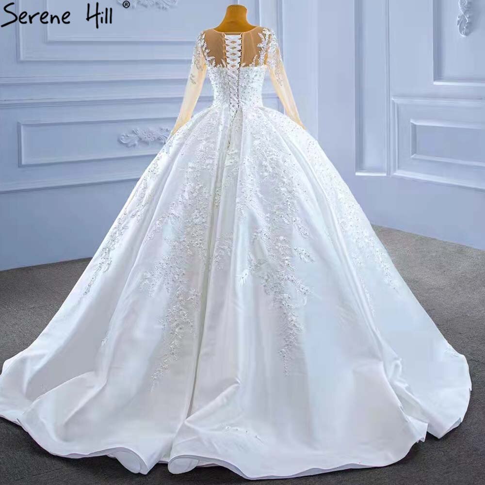 Muslimischen Weiß Satin Brautkleider 2025 Perlen High-end Lace Up Braut Kleider HM67415 Nach Maß 