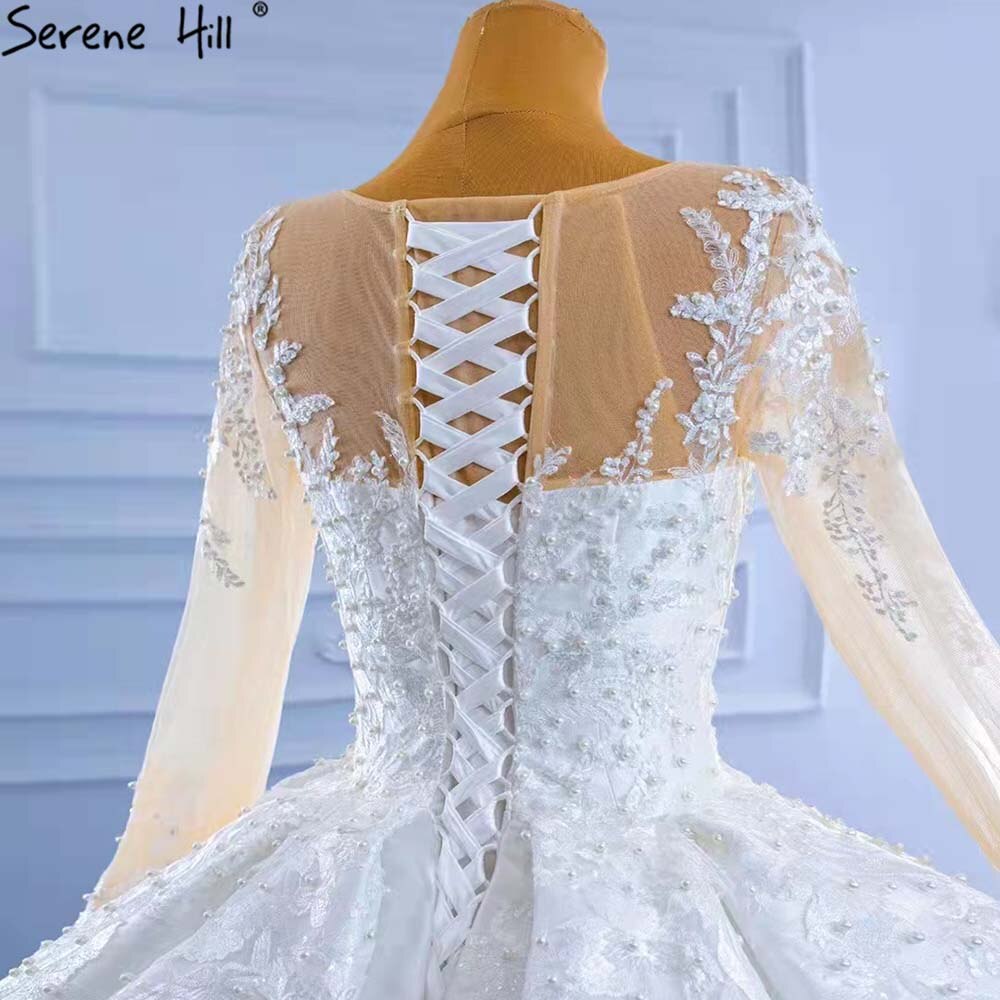 Muslimischen Weiß Satin Brautkleider 2025 Perlen High-end Lace Up Braut Kleider HM67415 Nach Maß 