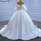 Muslimischen Weiß Satin Brautkleider 2025 Perlen High-end Lace Up Braut Kleider HM67415 Nach Maß 
