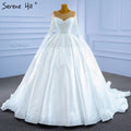 Vestidos de novia musulmanes de satén blanco 2025 con cuentas y perlas, vestidos de novia de alta gama HM67279, hechos a medida 