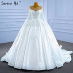 Vestidos de novia musulmanes de satén blanco 2025 con cuentas y perlas, vestidos de novia de alta gama HM67279, hechos a medida 