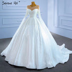 Vestidos de novia musulmanes de satén blanco 2025 con cuentas y perlas, vestidos de novia de alta gama HM67279, hechos a medida 