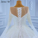 Vestidos de novia musulmanes de satén blanco 2025 con cuentas y perlas, vestidos de novia de alta gama HM67279, hechos a medida 