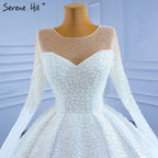 Vestidos de novia musulmanes de satén blanco 2025 con cuentas y perlas, vestidos de novia de alta gama HM67279, hechos a medida 