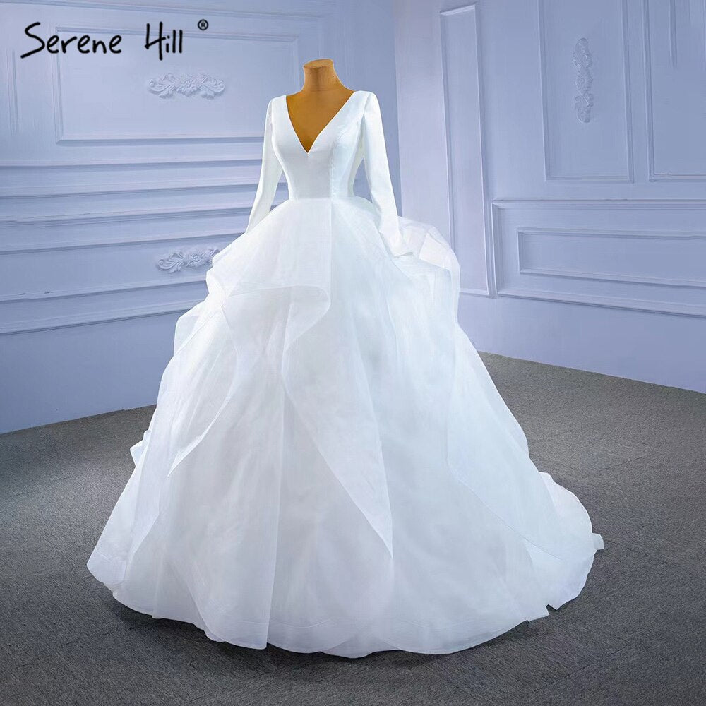 Muslim White Simple Wedding Dresses 2025 Ruched Lace Up High-end Bride Gowns HM67310 Custom Made