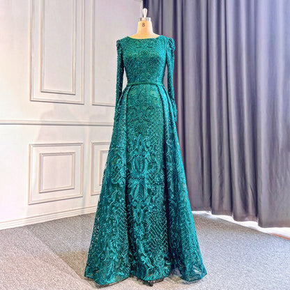 Muslim Wine Red Mermaid Elegant O Neck Luxury Beaded Evening Dresses Gowns 2025 For Woman Plus Size LA70406