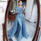 Muslim Wine Red Mermaid Elegant O Neck Luxury Beaded Evening Dresses Gowns 2025 For Woman Plus Size LA70406