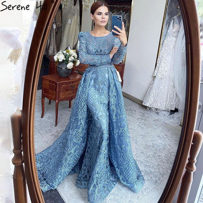 Muslim Wine Red Mermaid Elegant O Neck Luxury Beaded Evening Dresses Gowns 2025 For Woman Plus Size LA70406