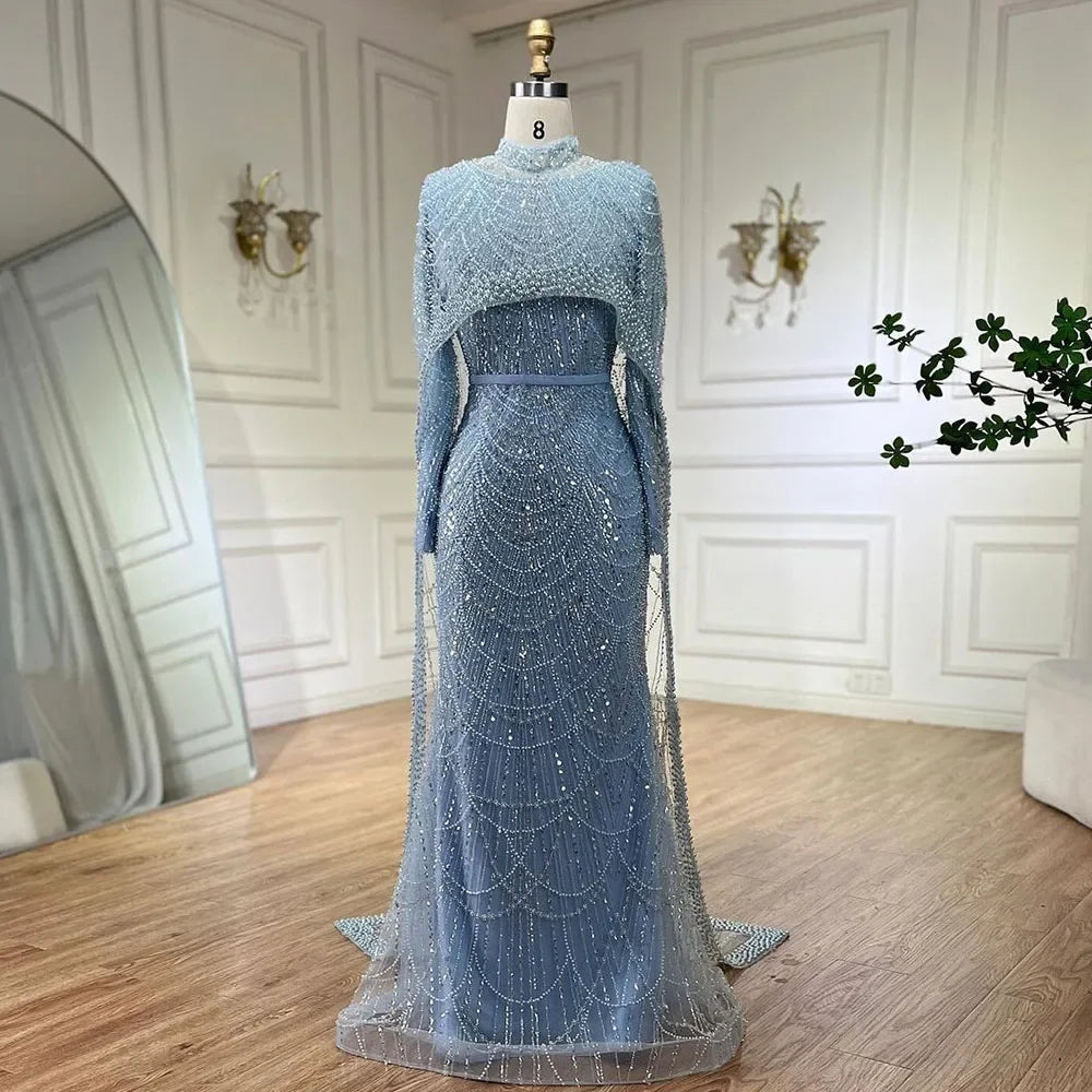 Muslimischen hajab Meerjungfrau Langen Umhang Dubai Arabien Luxus Abendkleider Kleider für Frauen Hochzeit Party 2025 LA72032M 