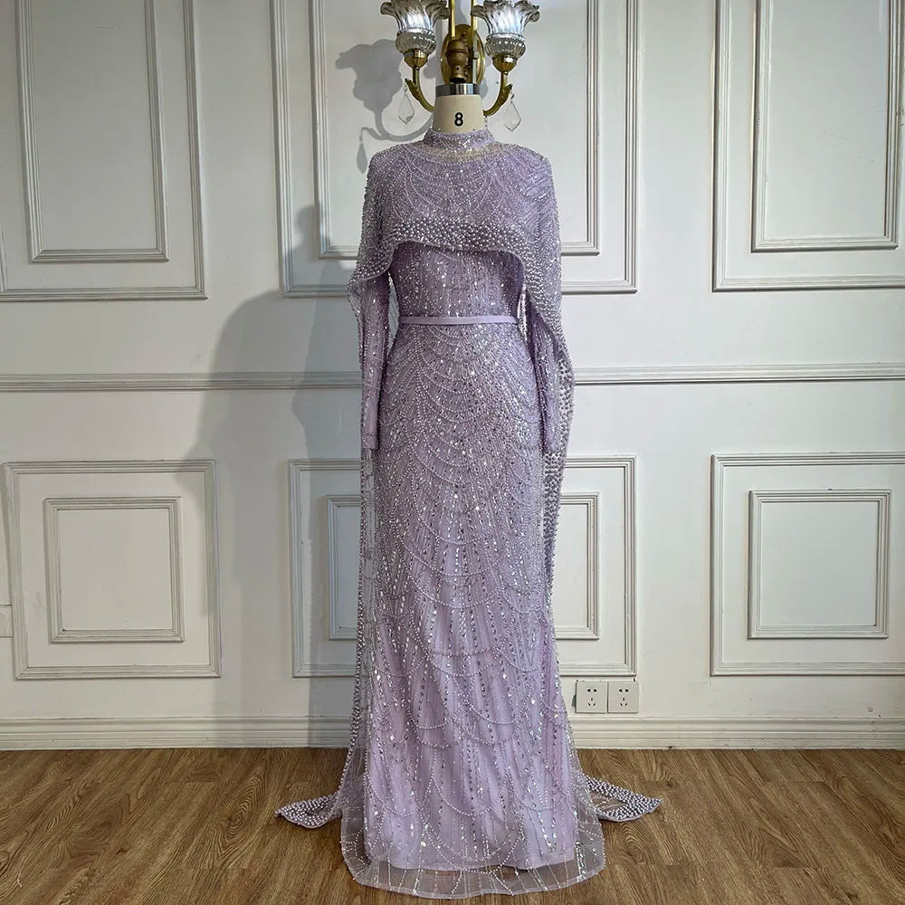 Muslim hajab Mermaid Long Cape Dubai Arabia Luxury Evening Dresses Gowns for Women Wedding Party 2025 LA72032M