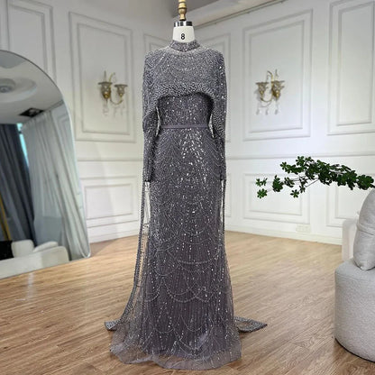 Muslim hajab Mermaid Long Cape Dubai Arabia Luxury Evening Dresses Gowns for Women Wedding Party 2025 LA72032M