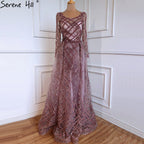 Muslim Pink Luxury Evening Dresses 2025 With Train Mermaid Crystal For Women Party LA70777